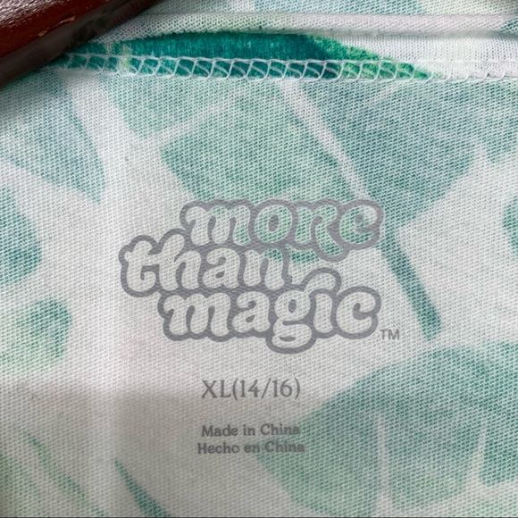 Girls More Than Magic Green Tropical Leaf Tank Top Pink Oh Hey Vacay Slogan Nwot - Picture 9 of 12